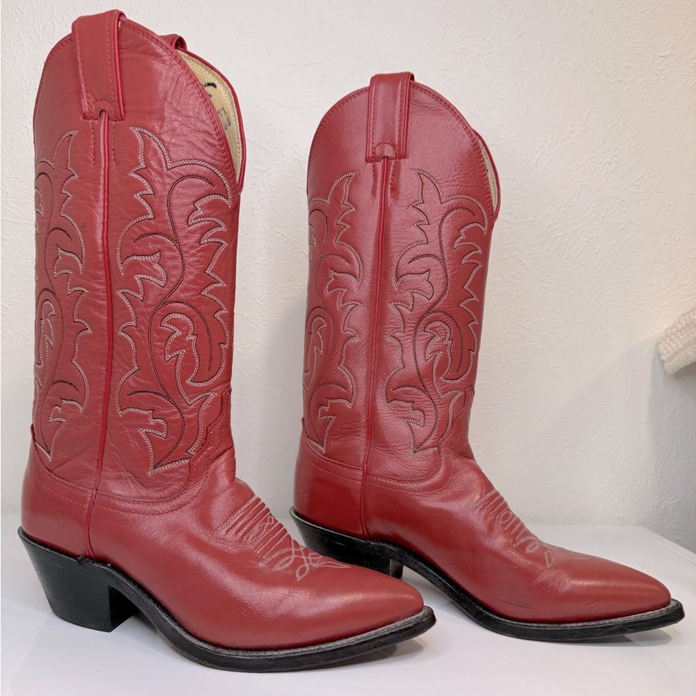 Justin Vintage Mid-Calf Pink Leather Embroidered Cowboy Boots Size 6 EUC